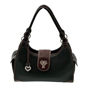 Brighton Shoulder Bag Women Black Brwn Leather Heart Scroll Accents Western Luxe